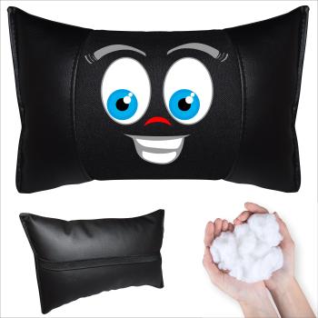 Auto Nackenkissen 20x30cm Nackenpolster Leder Schwarz mit Druck Design